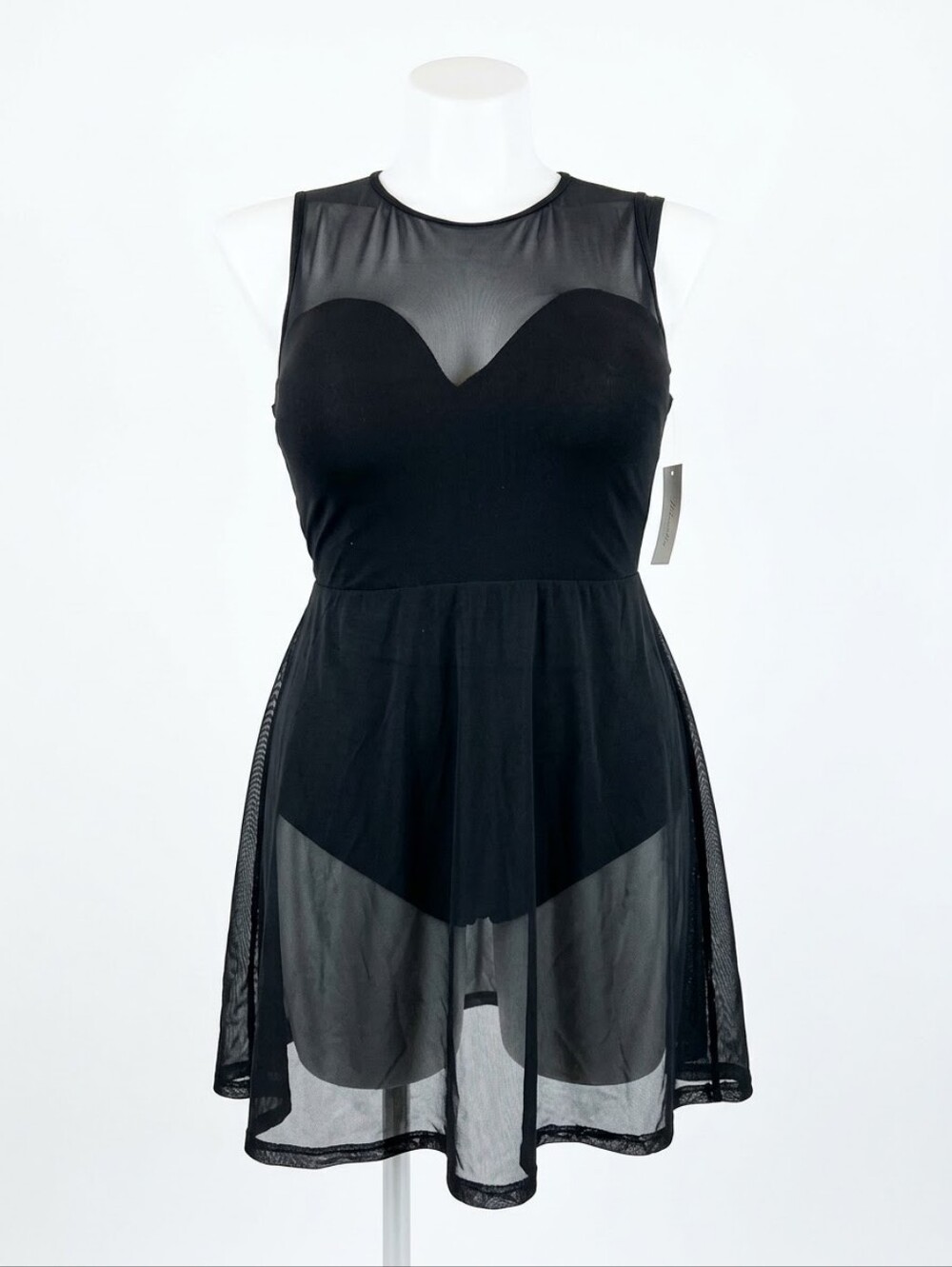 Torrid Underwire Mesh Overlay Swim Dress 0X L 12 Black C/D NEW
